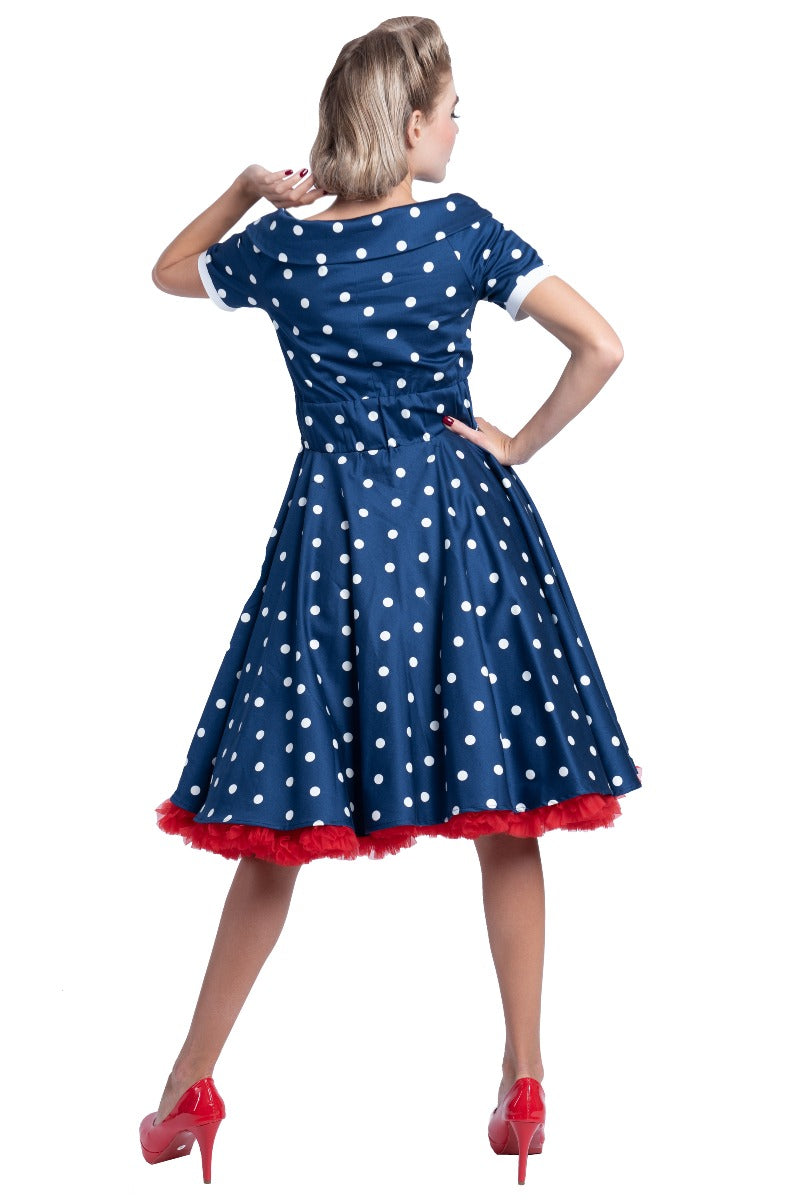 Darlene Rockabilly Polka Dot Dress in Navy/White