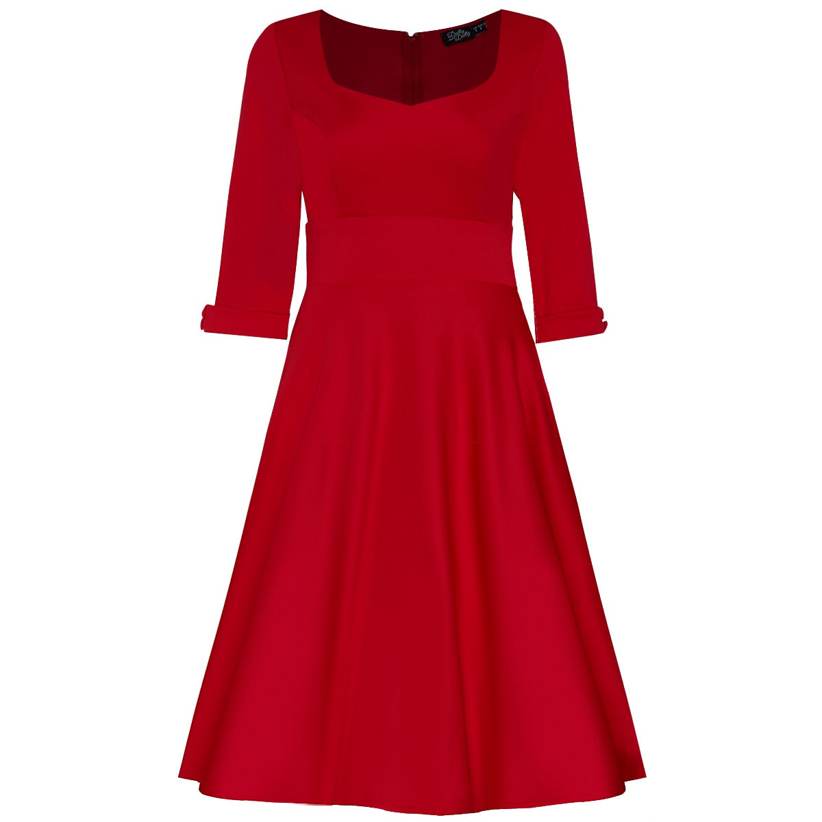 Scarlette Sweetheart Neckline Long-Sleeved Stretchy Swing Dress Red