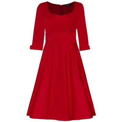 Scarlette Sweetheart Neckline Long-Sleeved Stretchy Swing Dress Red