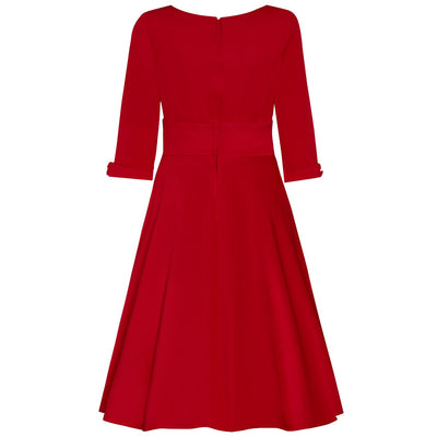 Scarlette Sweetheart Neckline Long-Sleeved Stretchy Swing Dress Red