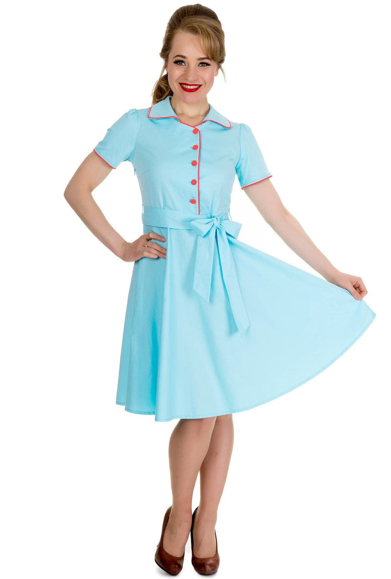 Diner Rockabilly Dress in Light Blue-Red