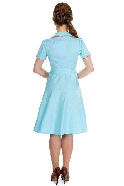 Diner Rockabilly Dress in Light Blue-Red