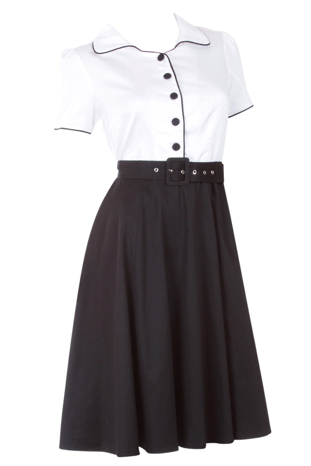Diner Rockabilly Dress in White-Black