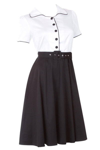 Diner Rockabilly Dress in White-Black