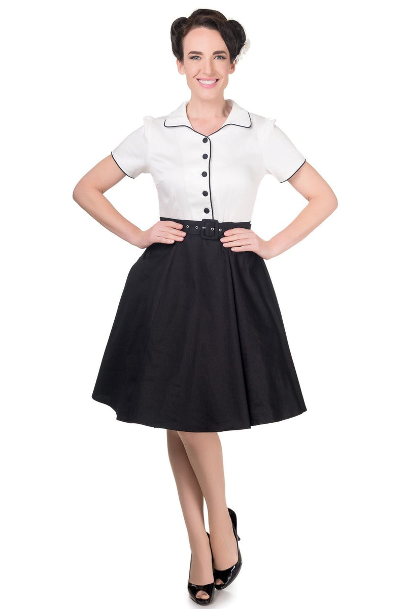 Diner Rockabilly Dress in White-Black