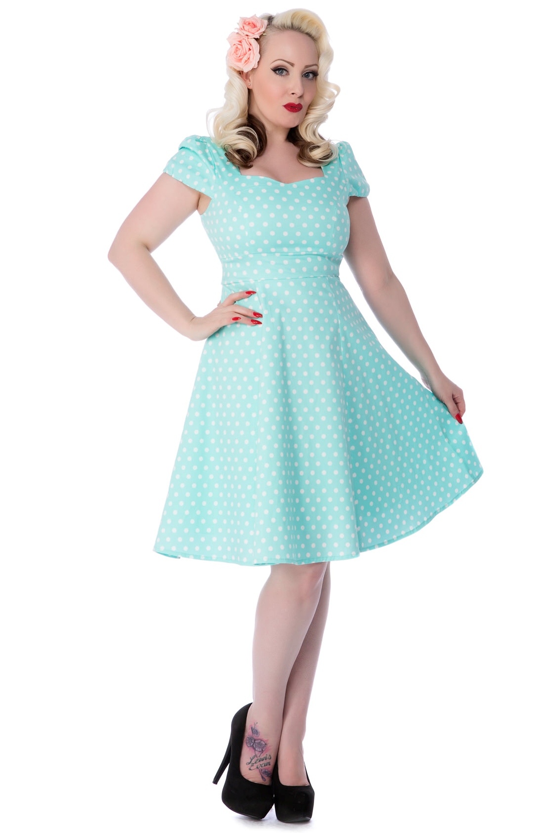 Flirty Fifties Style Dress in Aqua Blue