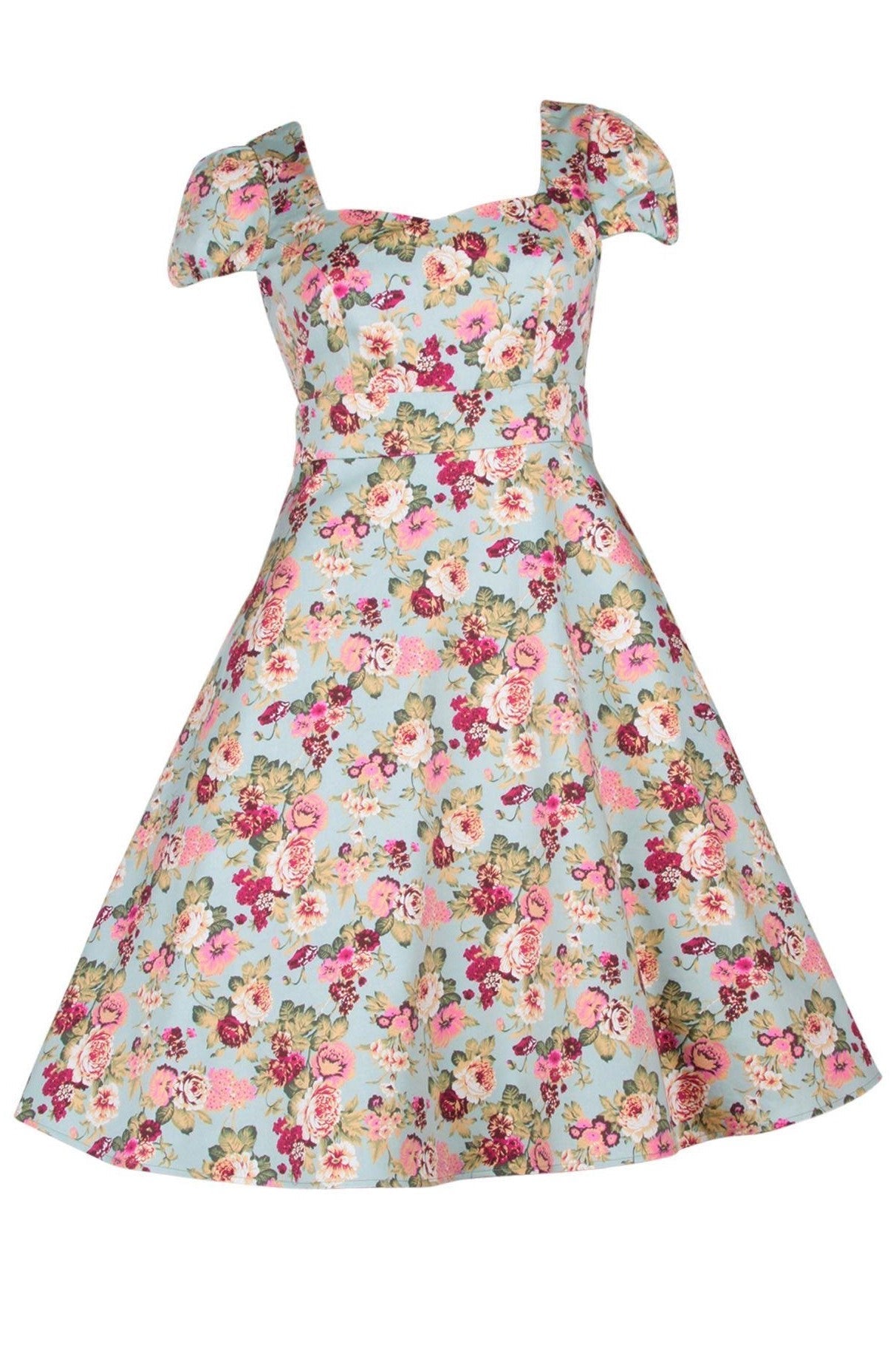 Flirty Fifties Style Floral Dress in Pale Turquoise