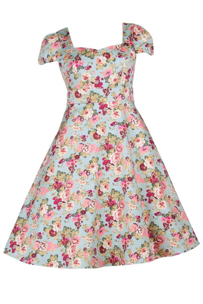 Flirty Fifties Style Floral Dress in Pale Turquoise