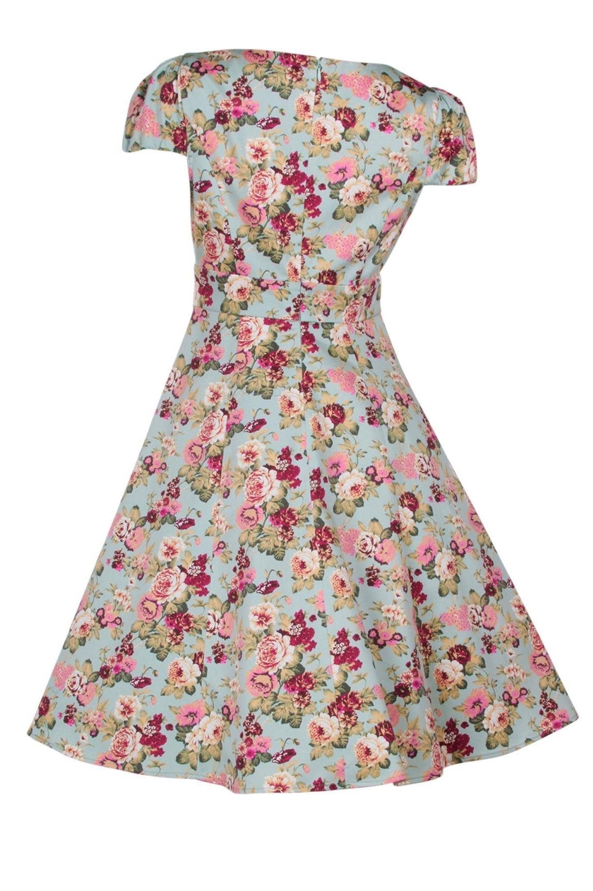 Flirty Fifties Style Floral Dress in Pale Turquoise