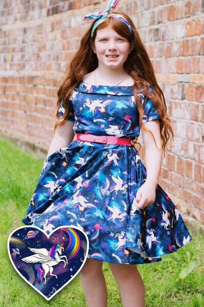 Girls Darlene Flared Dress in  Unicorn