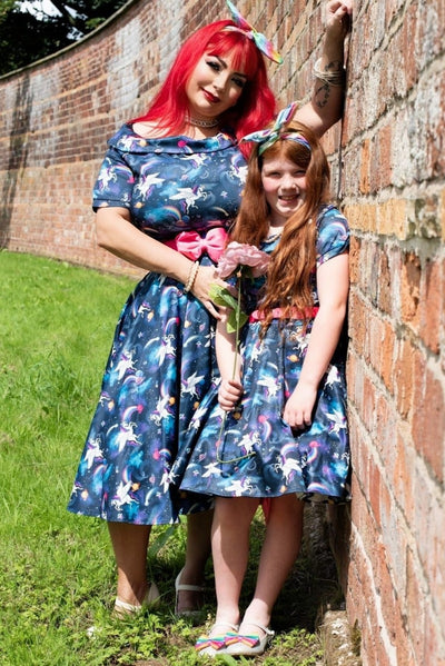 Girls Darlene 50s Inspired Swing Dress in Unicorn
