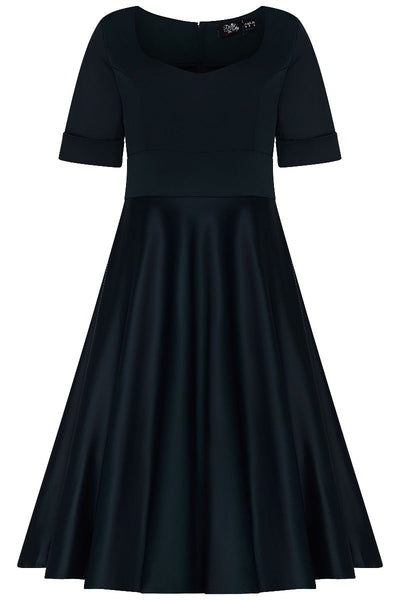 Barbara Satin Sweetheart Neckline Short Sleeved Dress in Black