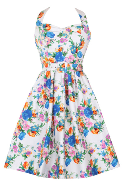  Halterneck 50'S Style Swing Dress in White