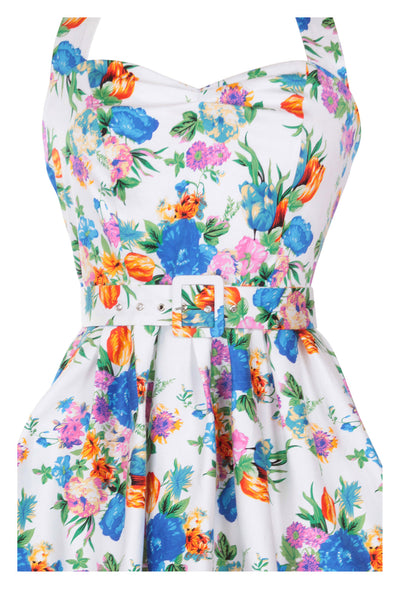  Halterneck 50'S Style Swing Dress in White