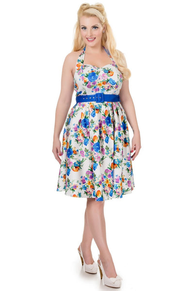  Halterneck 50'S Style Swing Dress in White