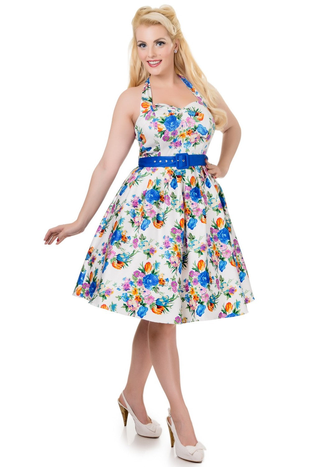  Halterneck 50'S Style Swing Dress in White