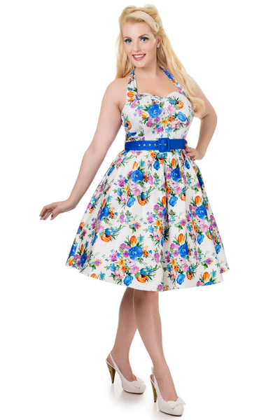  Halterneck 50'S Style Swing Dress in White