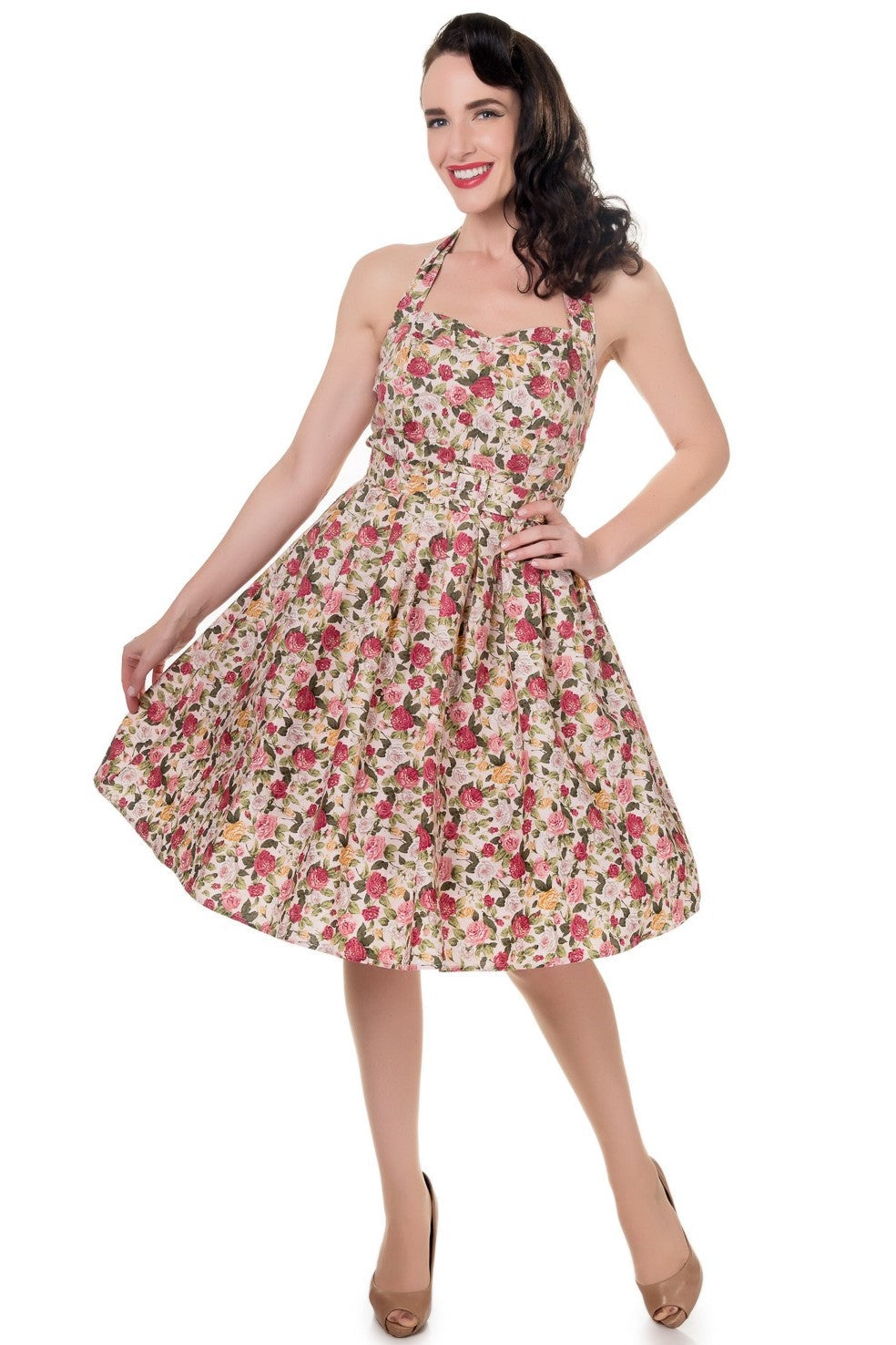 Halterneck 50's Swing Dress in Light Pink