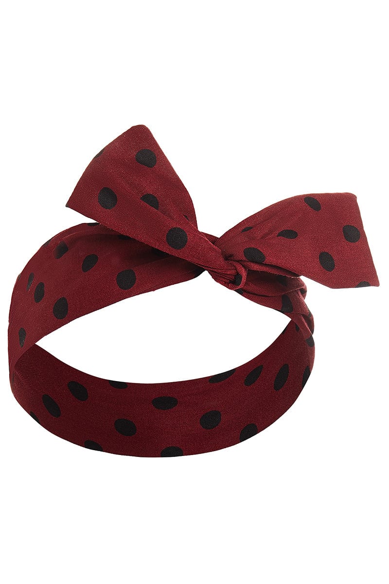 50's inspired Bow Tie headband in Burgundy and Black Dots