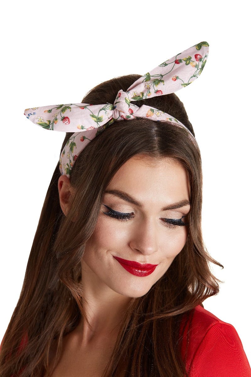 50's Inspired Vintage Headband in Light Pink with small Strawberry