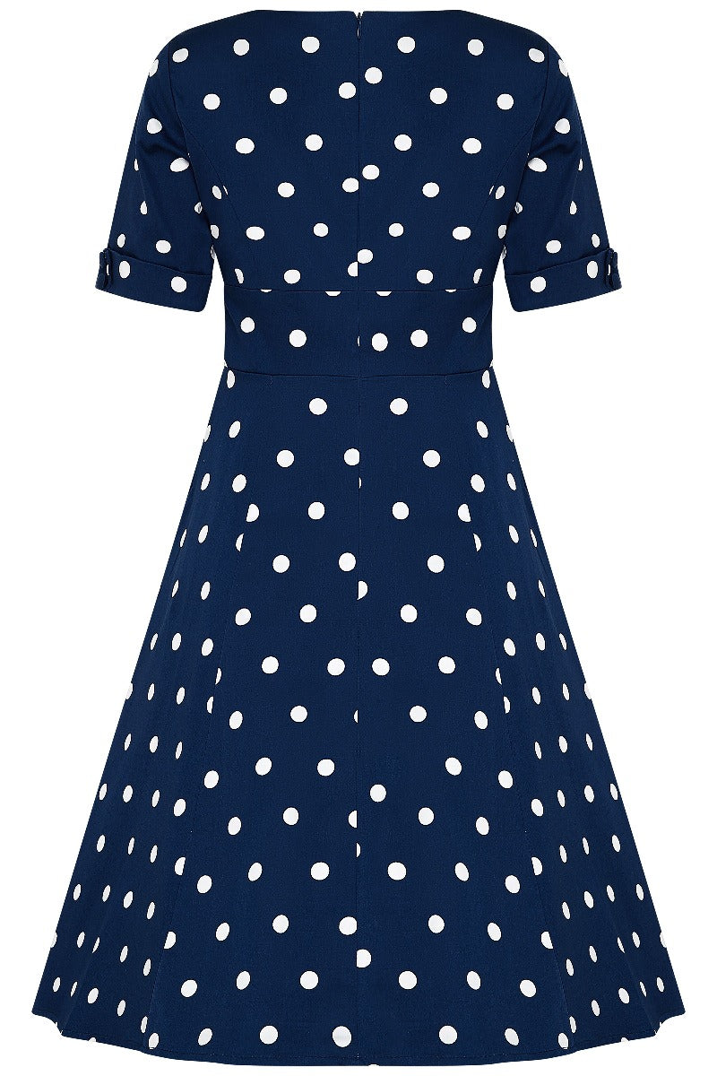 Barbara Sweetheart Neckline Dress Navy-White Polka