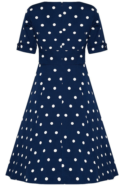 Barbara Sweetheart Neckline Dress Navy-White Polka