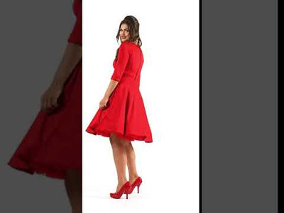 Scarlette Sweetheart Neckline Long-Sleeved Stretchy Swing Dress Red