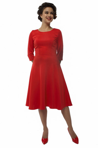 Janet Vintage Inspired Long Sleeves Dress in Red