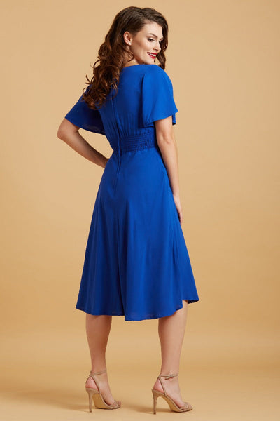 Janice Vintage-Inspired Swing dress with Petal Sleeves in Navy