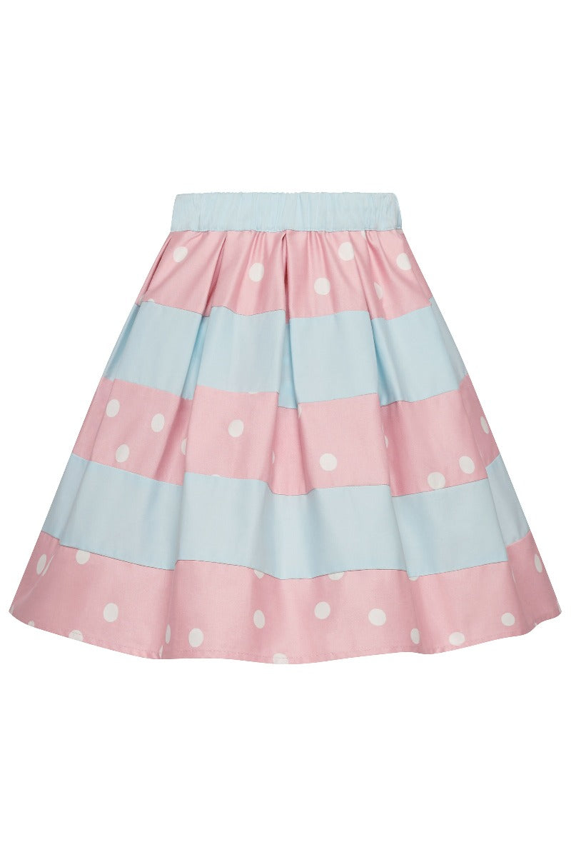 Girls' Kathleen Pleated Polka Dot Striped Skirt in Pale Pink-Blue