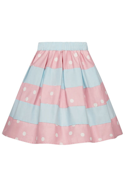 Girls' Kathleen Pleated Polka Dot Striped Skirt in Pale Pink-Blue