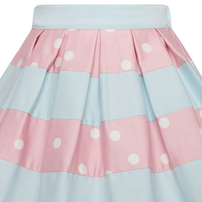 Girls' Kathleen Pleated Polka Dot Striped Skirt in Pale Pink-Blue