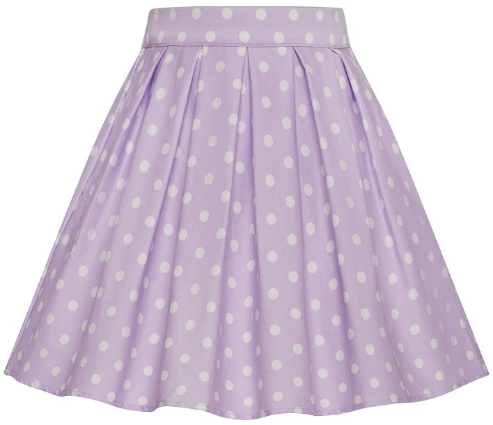Kathleen Kids Box Pleat Circle Skirt In Pale Purple-Cream Polka