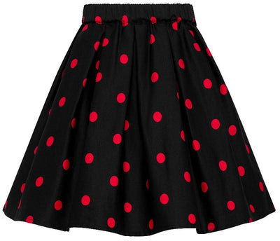 Kathleen Kids Box Pleat Circle Skirt In Black with Red Polka