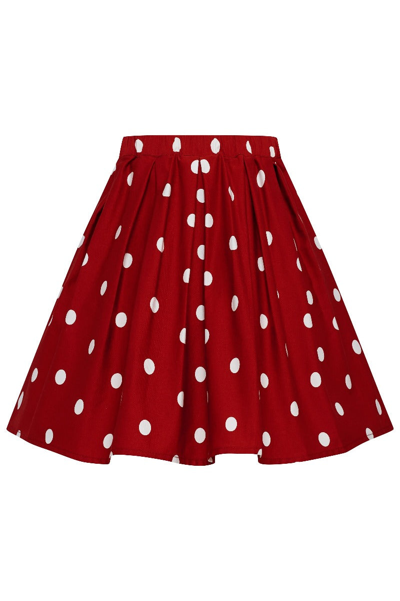 Kathleen 1950s Inspired Children's Box Pleat Circle Skirt in Burgundy Cream Polka
