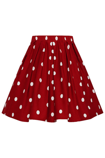 Kathleen 1950s Inspired Children's Box Pleat Circle Skirt in Burgundy Cream Polka