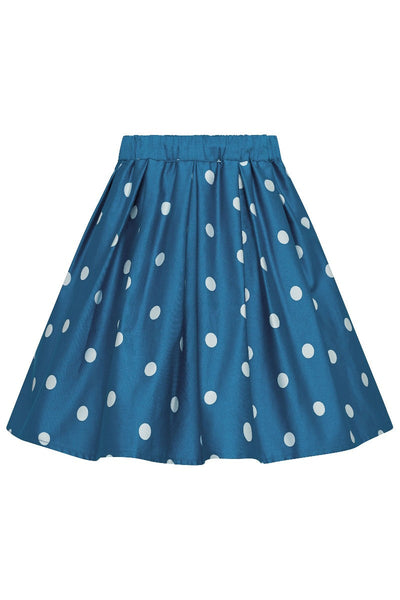 Girls' Kathleen Pleated Polka Dot Skater Skirt in Teal Blue