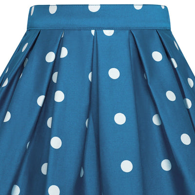 Girls' Kathleen Pleated Polka Dot Skater Skirt in Teal Blue