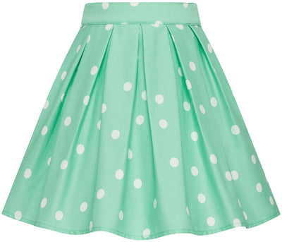 Kathleen 1950s Inspired Children's Box Pleat Circle Skirt in Cyan Cream Polka