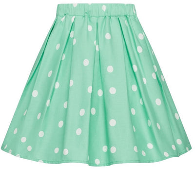 Kathleen 1950s Inspired Children's Box Pleat Circle Skirt in Cyan Cream Polka