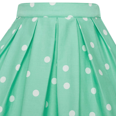 Kathleen 1950s Inspired Children's Box Pleat Circle Skirt in Cyan Cream Polka