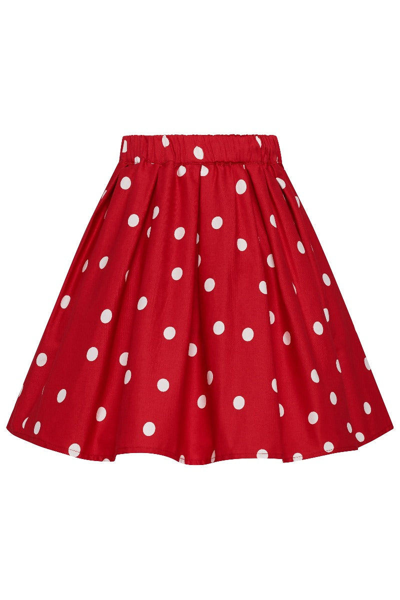 Kathleen 1950s Inspired Children's Box Pleat Circle Skirt in Red Cream Polka