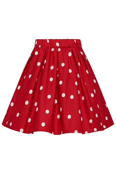 Kathleen 1950s Inspired Children's Box Pleat Circle Skirt in Red Cream Polka