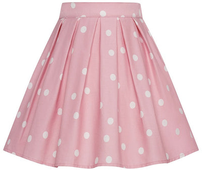 Kathleen Kids Box Pleat Circle Skirt In Pale Pink Cream Polka