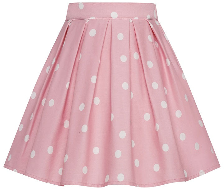 Kathleen Kids Box Pleat Circle Skirt In Pale Pink Cream Polka