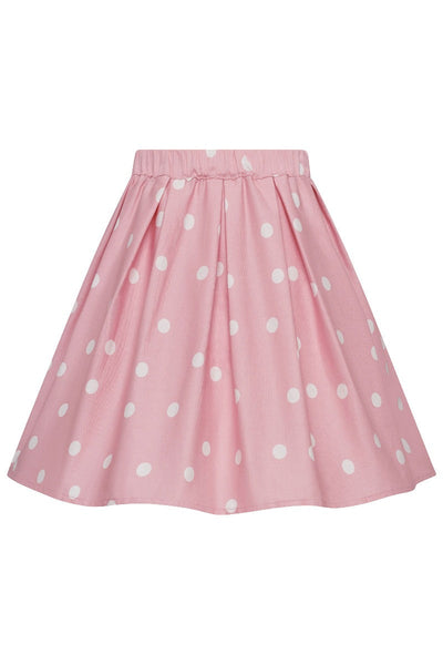 Kathleen Kids Box Pleat Circle Skirt In Pale Pink Cream Polka