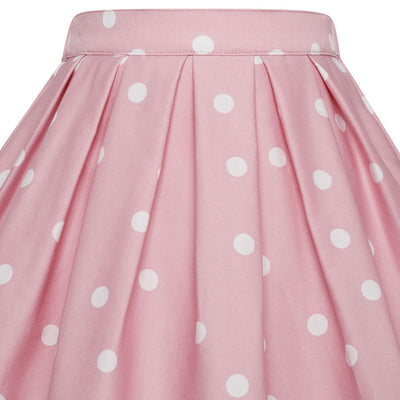 Kathleen Kids Box Pleat Circle Skirt In Pale Pink Cream Polka