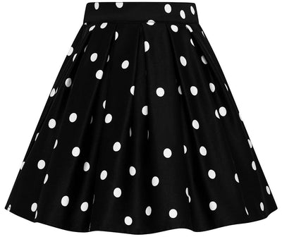Kathleen Kids Box Pleat Circle Skirt In Black & Cream Polka