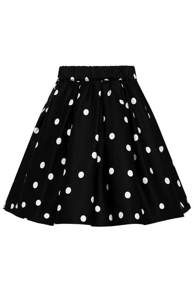 Kathleen Kids Box Pleat Circle Skirt In Black & Cream Polka