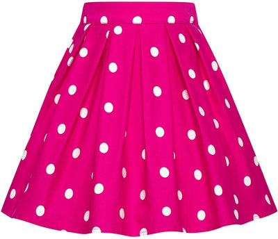 Kathleen Kids Box Pleat Circle Skirt In Hot Pink & Cream Polka
